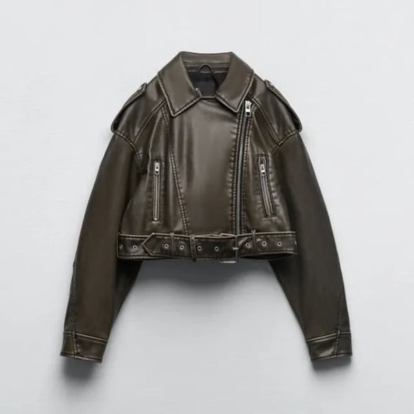 Abby | Dames Cropped Leren Jas | Groen of Zwart Short jacket Esto Moda