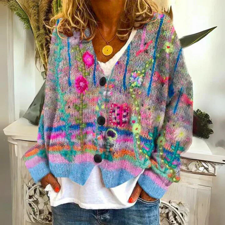 Angie | Dames Vest met Bloemenpatroon | Warme Knoopsluiting 0