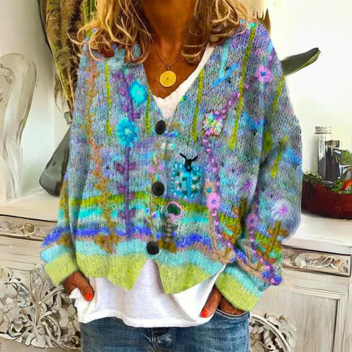 Angie | Dames Vest met Bloemenpatroon | Warme Knoopsluiting 1