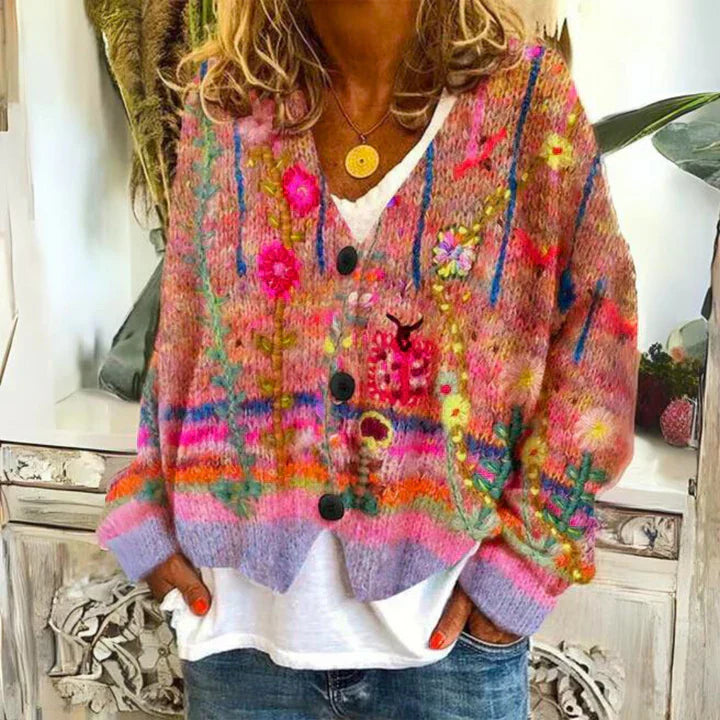 Angie | Dames Vest met Bloemenpatroon | Warme Knoopsluiting 2