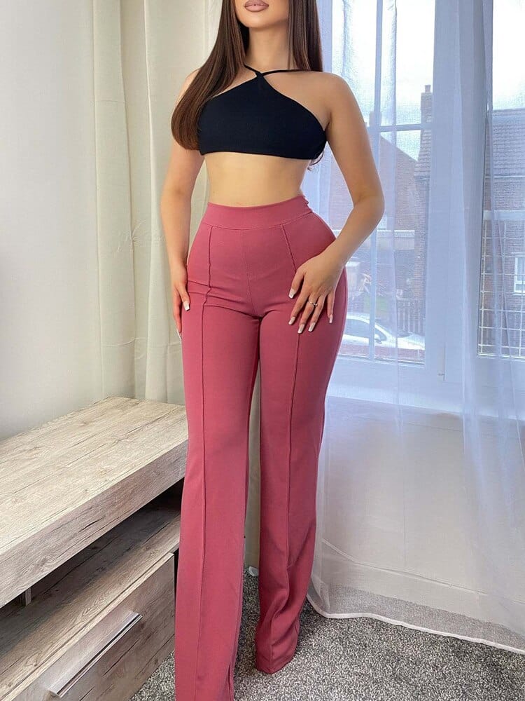 Arleta | Dames Hoge Taille Broek | Comfortabele Zachte Stof met Uitlopende Pijpen Pantalon Esto Moda