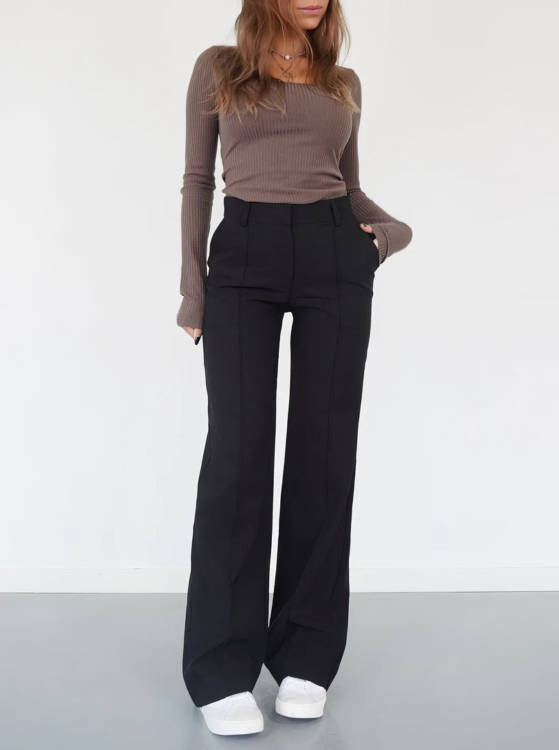 Beau | Dames High-Waist Pantalon | Rechte Broek van Comfortabele Stof Pantalon Esto Moda
