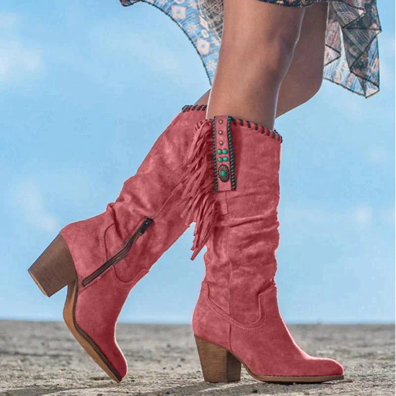Bente | Dames Boho Western Laarzen | Vegan Leer met Franjes Boots Esto Moda