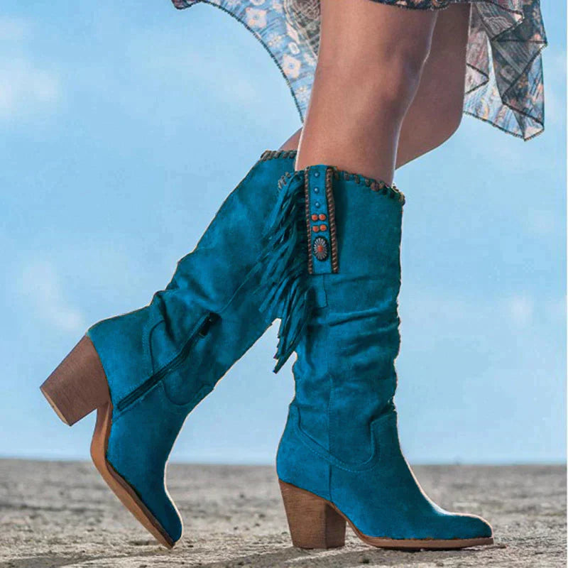Bente | Dames Boho Western Laarzen | Vegan Leer met Franjes Boots Esto Moda