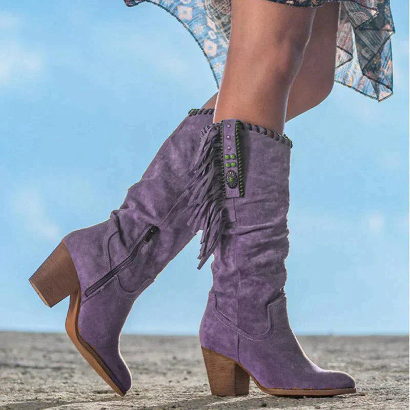 Bente | Dames Boho Western Laarzen | Vegan Leer met Franjes Boots Esto Moda