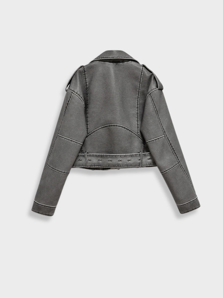 Charle | Dames Leren Jas | Vintage Grijs Vegan Imitatieleer Short jacket Esto Moda