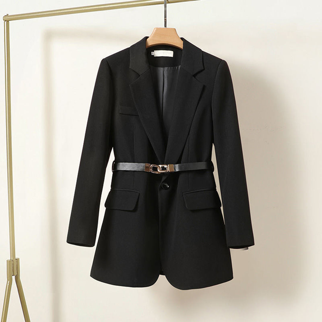 Chiana | Dames Zwarte Lange Blazer | Elegante Pasvorm met Riem Short jacket Esto Moda