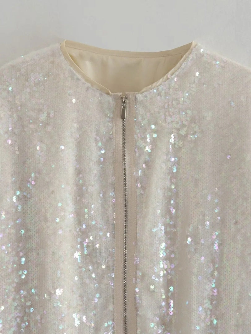 Cinzia | Dames Beige Pailletten Bomberjack | Luxe en Comfortabel Short jacket Esto Moda