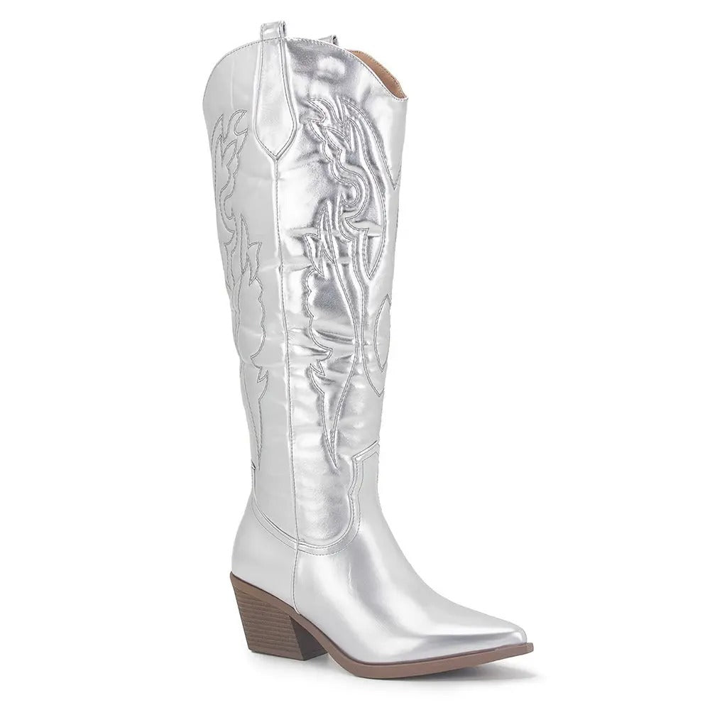 Dieke | Dameslaarzen Zwart in Western Stijl | Kniehoog Kunstleer Boots Esto Moda