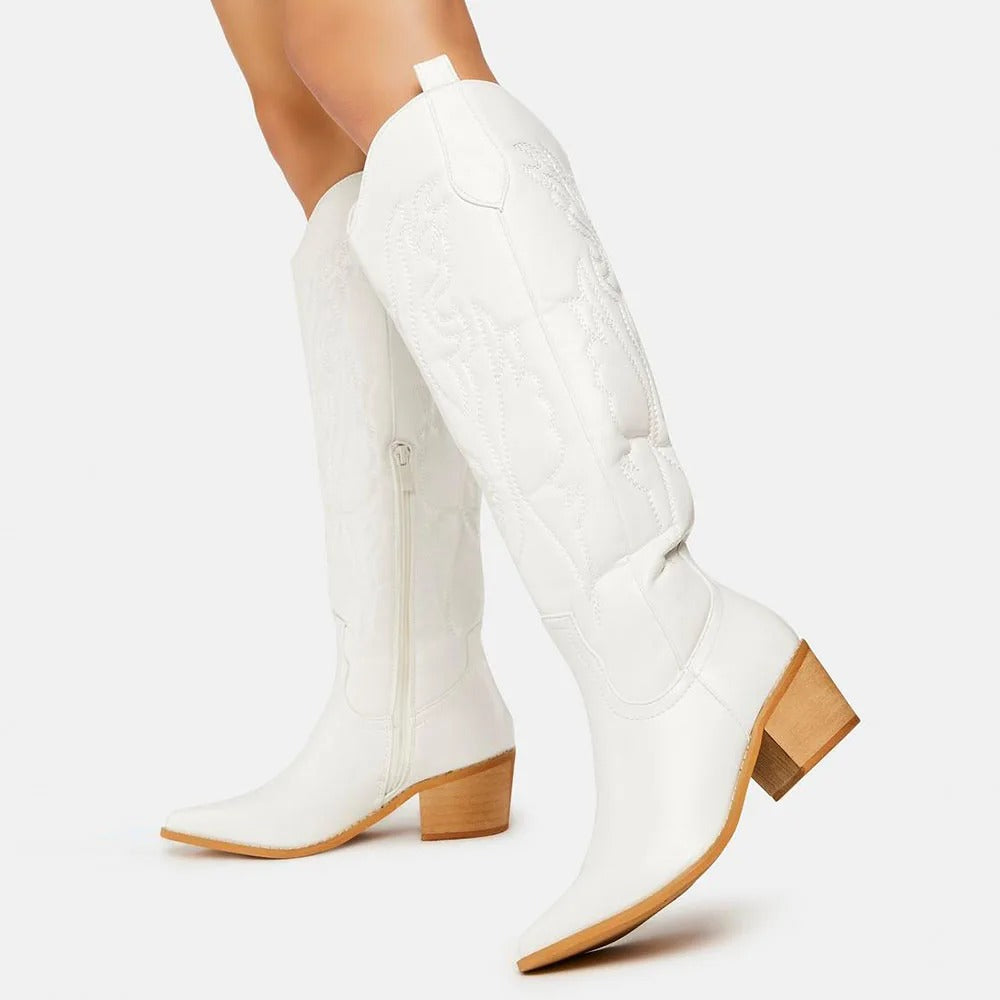 Dieke | Dameslaarzen Zwart in Western Stijl | Kniehoog Kunstleer Boots Esto Moda