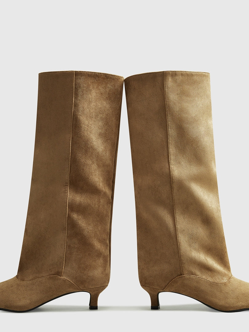 Dunyana | Dameslaarzen Zwart | Suede Kniehoge Laarzen met Kitten Hak Boots Esto Moda