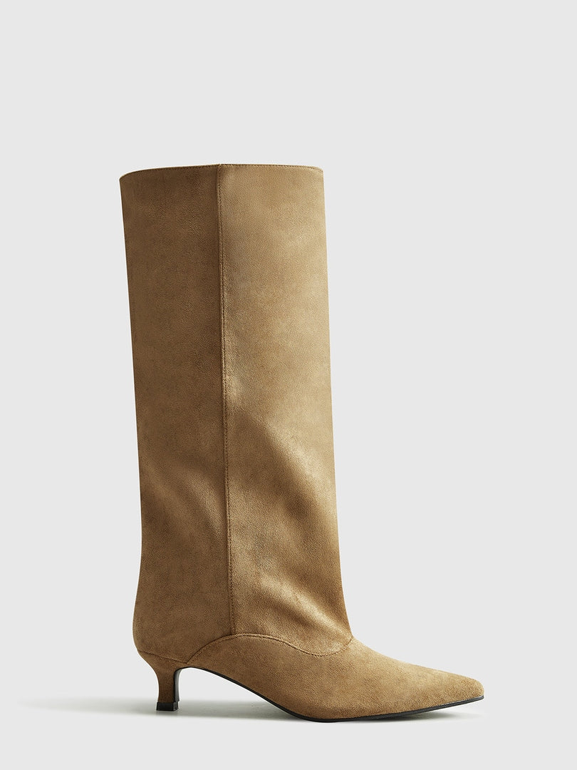 Dunyana | Dameslaarzen Zwart | Suede Kniehoge Laarzen met Kitten Hak Boots Esto Moda