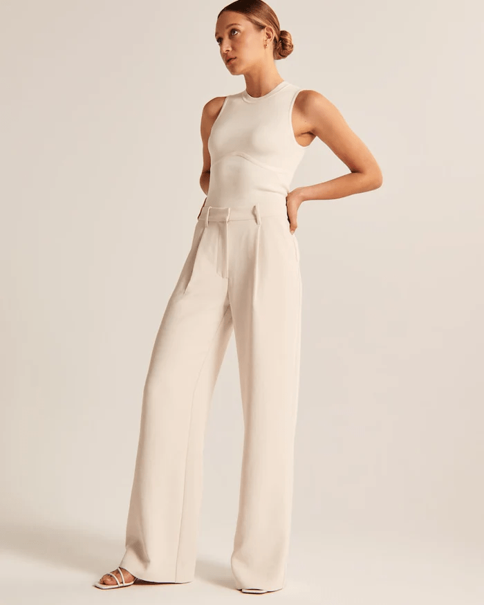Elisa | Beige Pantalon Dames | Flared Broek met Hoge Taille Pantalon Esto Moda