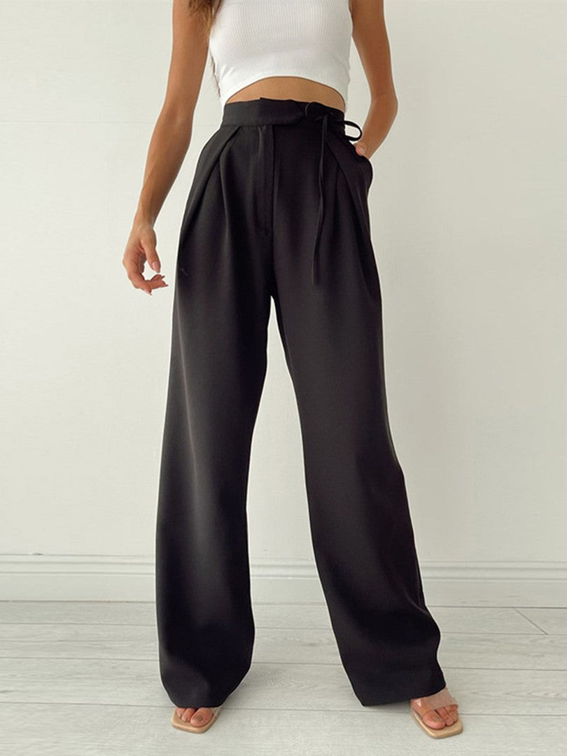 Emma | Dames Flared Pantalon | Hoge Taille met Strik en Wijde Pijpen Pantalon Esto Moda