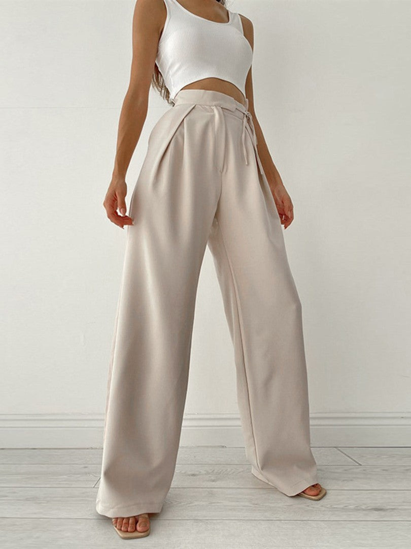 Emma | Dames Flared Pantalon | Hoge Taille met Strik en Wijde Pijpen Pantalon Esto Moda