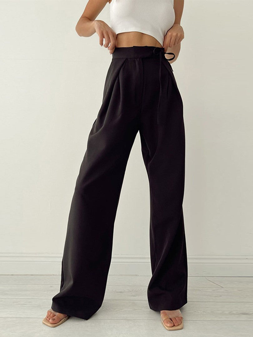 Emma | Dames Flared Pantalon | Hoge Taille met Strik en Wijde Pijpen Pantalon Esto Moda