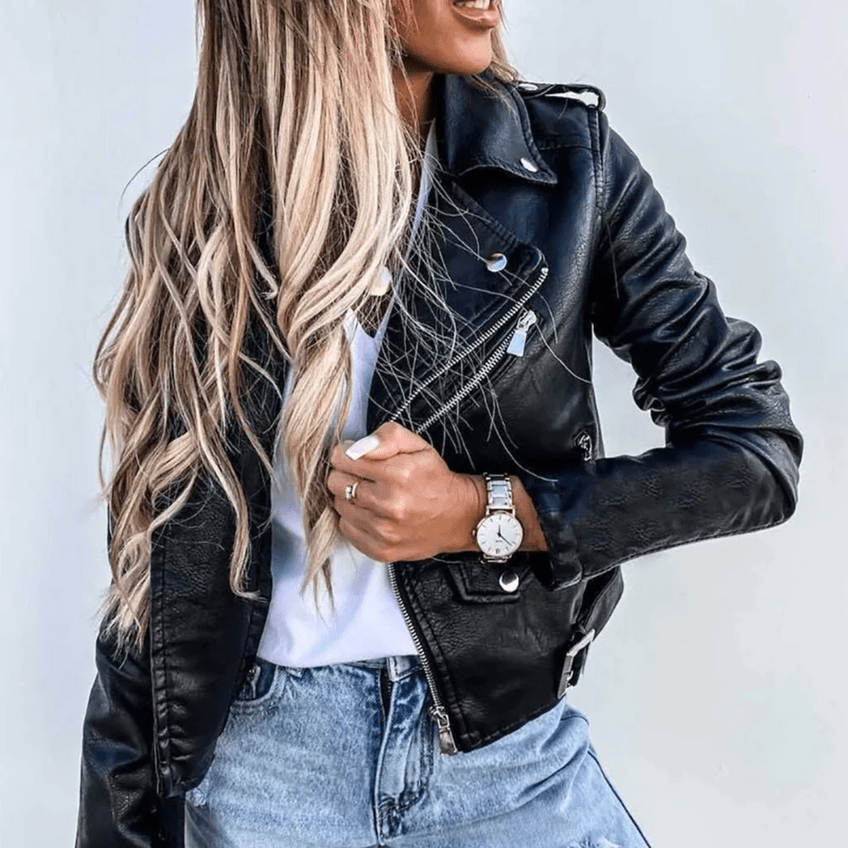 Fenna | Dames Zwart Leren Jasje | Tijdloos en Chic Leren Jack Short jacket Esto Moda