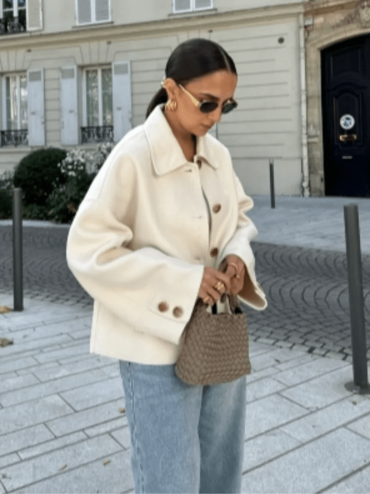 Hélené | Lange Dames Jas Winter | Oversized Wolmix, Klassiek en Warm Short jacket Esto Moda