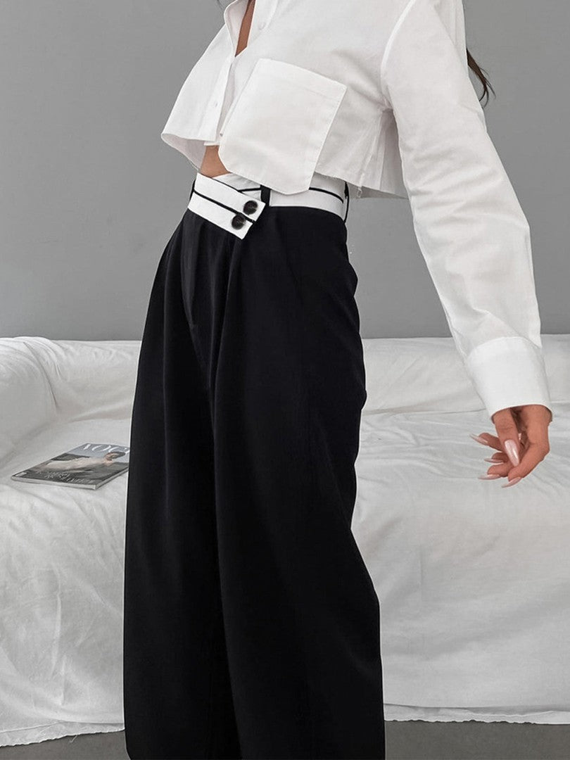Inge | Dames Flared Pantalon | Asymmetrische Tailleband, Elegante Pasvorm Pantalon Esto Moda
