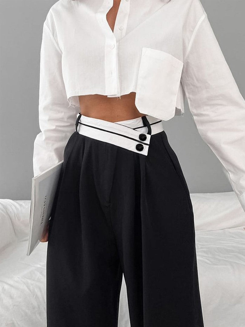Inge | Dames Flared Pantalon | Asymmetrische Tailleband, Elegante Pasvorm Pantalon Esto Moda