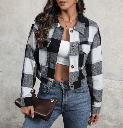 Jayden | Stijlvolle Cropped Damesjas | Geruit Design voor Casual Comfort Short jacket Esto Moda