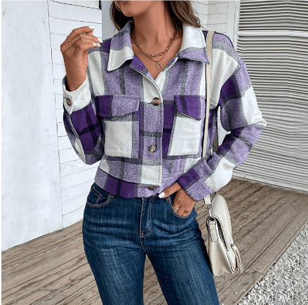 Jayden | Stijlvolle Cropped Damesjas | Geruit Design voor Casual Comfort Short jacket Esto Moda
