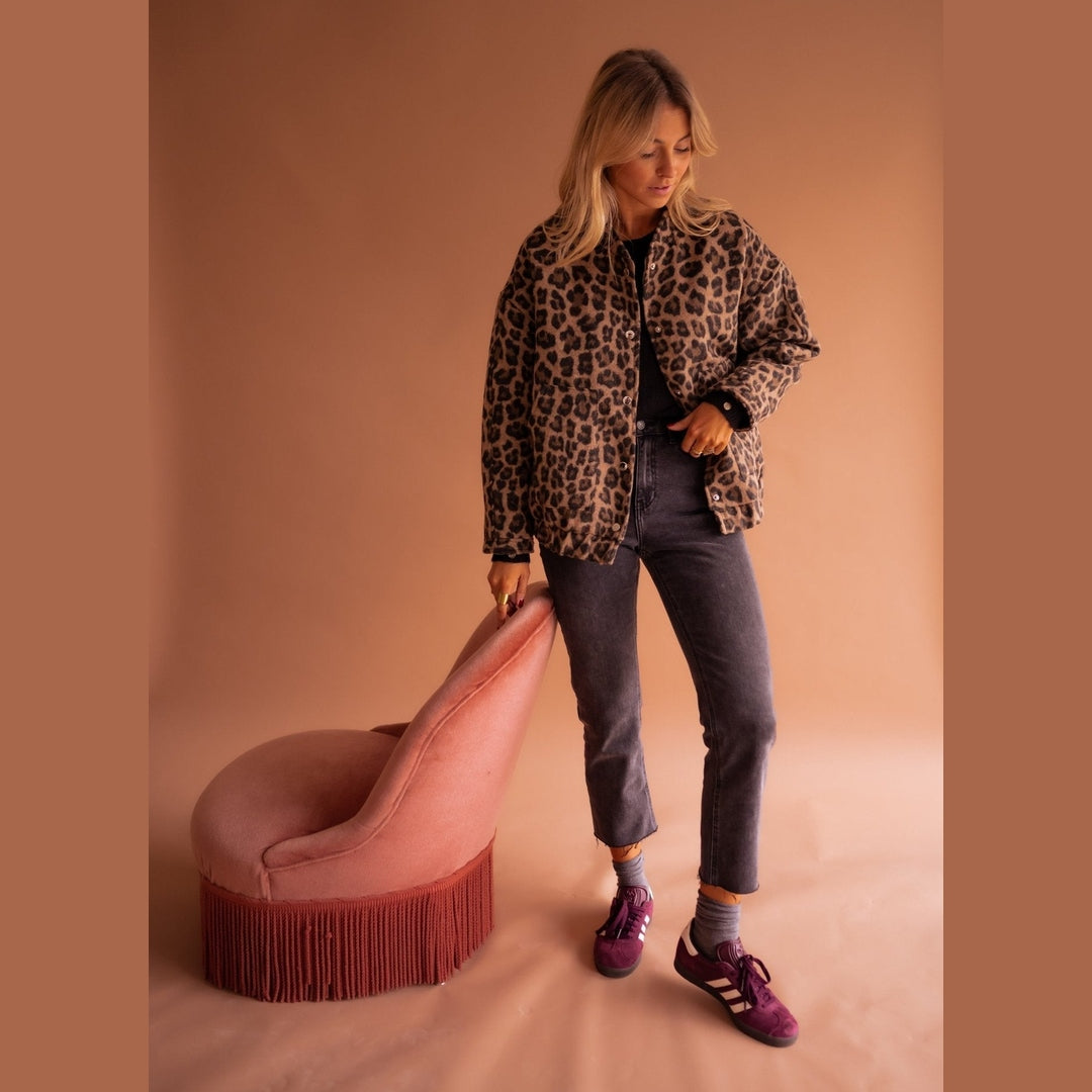 Luna | Dames Trendy Bomberjack | Luipaardprint met Comfortabele Pasvorm Short jacket Esto Moda