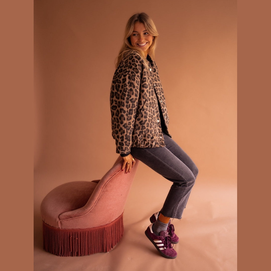Luna | Dames Trendy Bomberjack | Luipaardprint met Comfortabele Pasvorm Short jacket Esto Moda