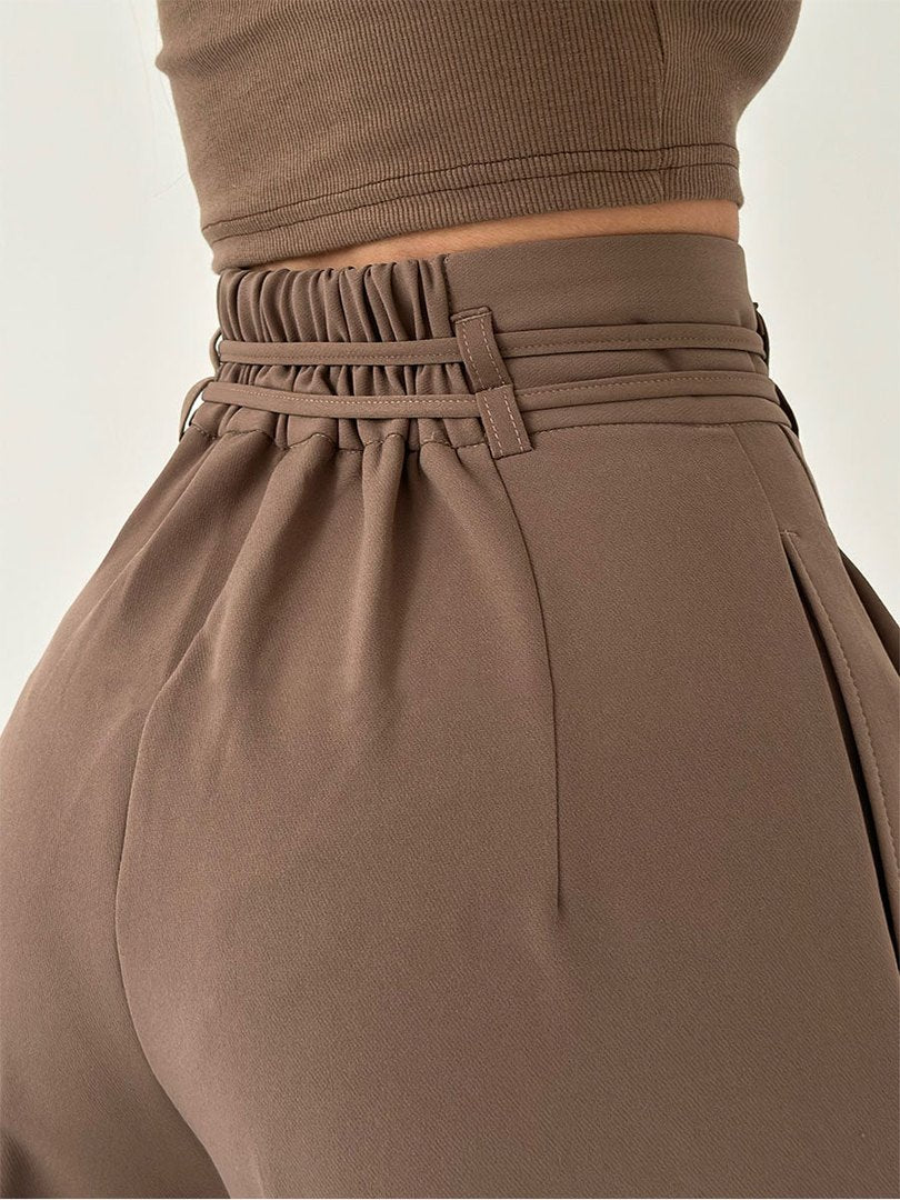 Margy | Dames Hoog Getailleerde Joggingbroek | Wijde Pijpen Stretchbroek Joggingbroeken Esto Moda
