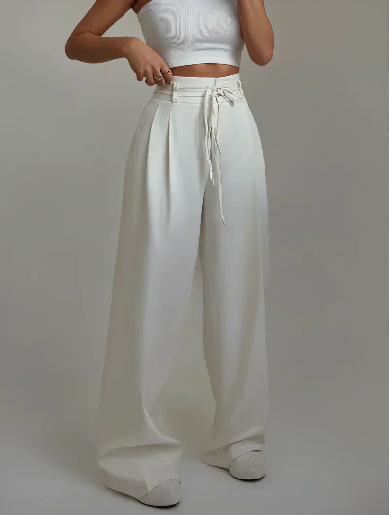 Margy | Dames Hoog Getailleerde Joggingbroek | Wijde Pijpen Stretchbroek Joggingbroeken Esto Moda