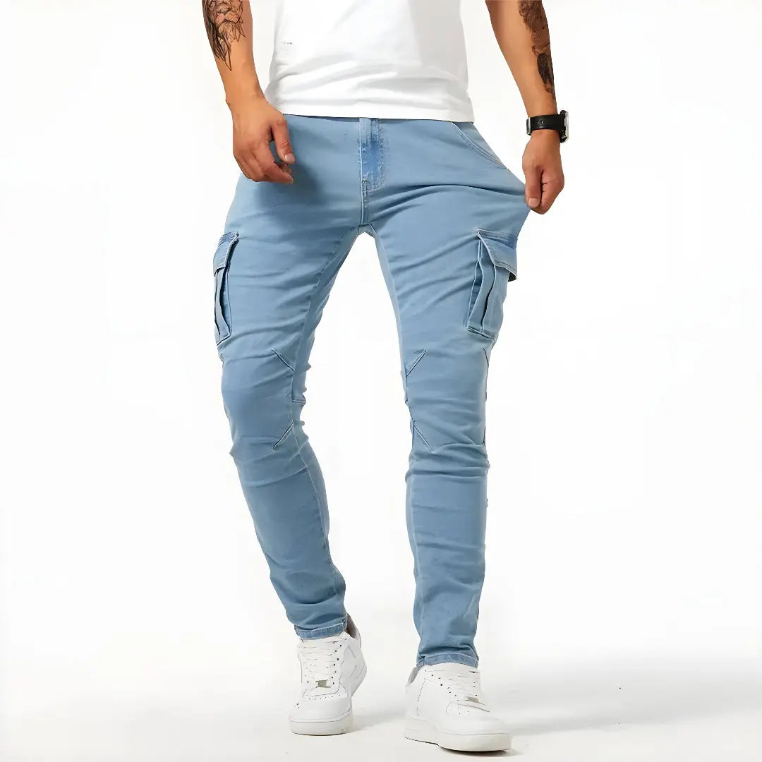 Max | Heren Stretch Denim Cargo Broek | Comfortabel en Functioneel , Cargo Pants , Blauw , Esto Moda