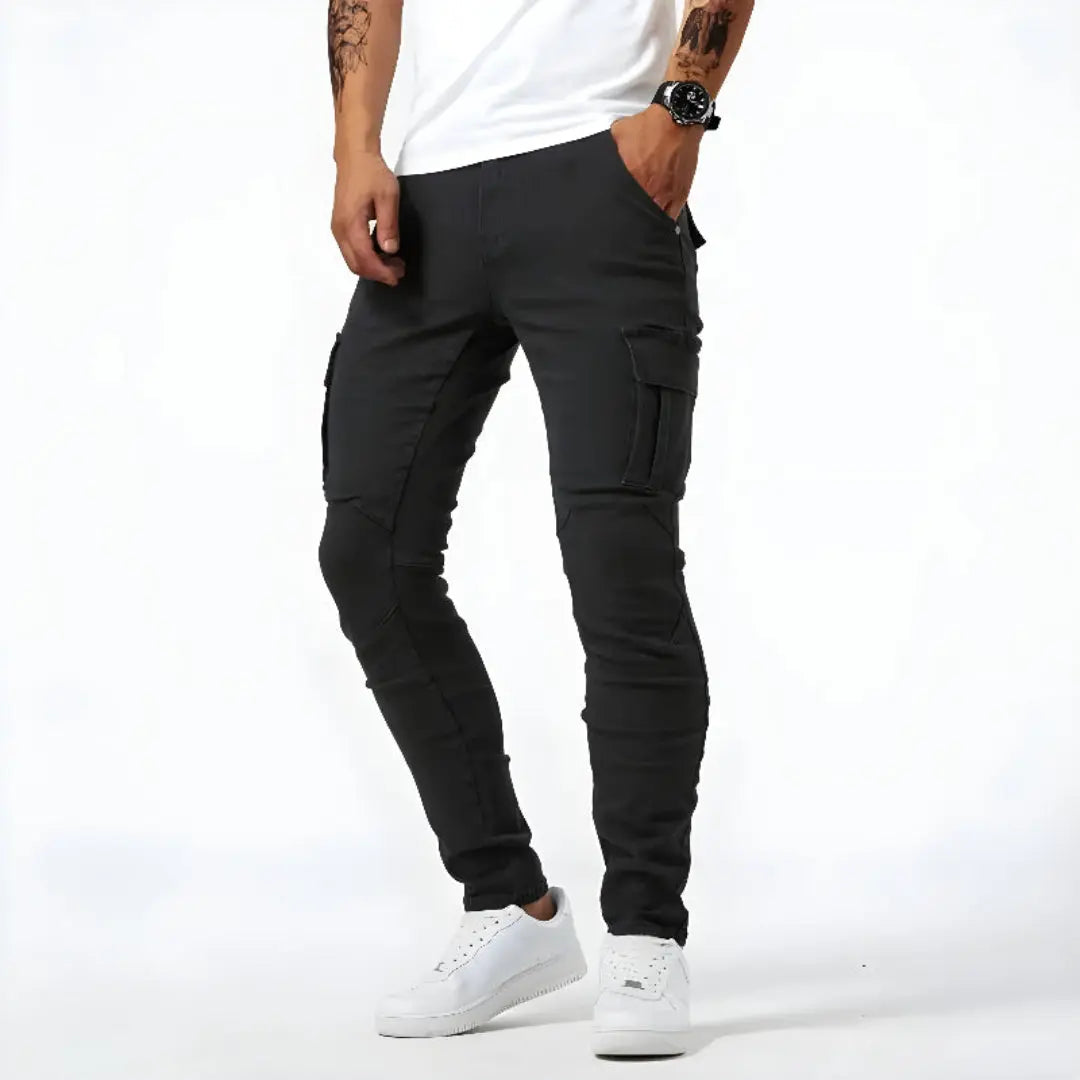 Max | Heren Stretch Denim Cargo Broek | Comfortabel en Functioneel , Cargo Pants , Zwart , Esto Moda
