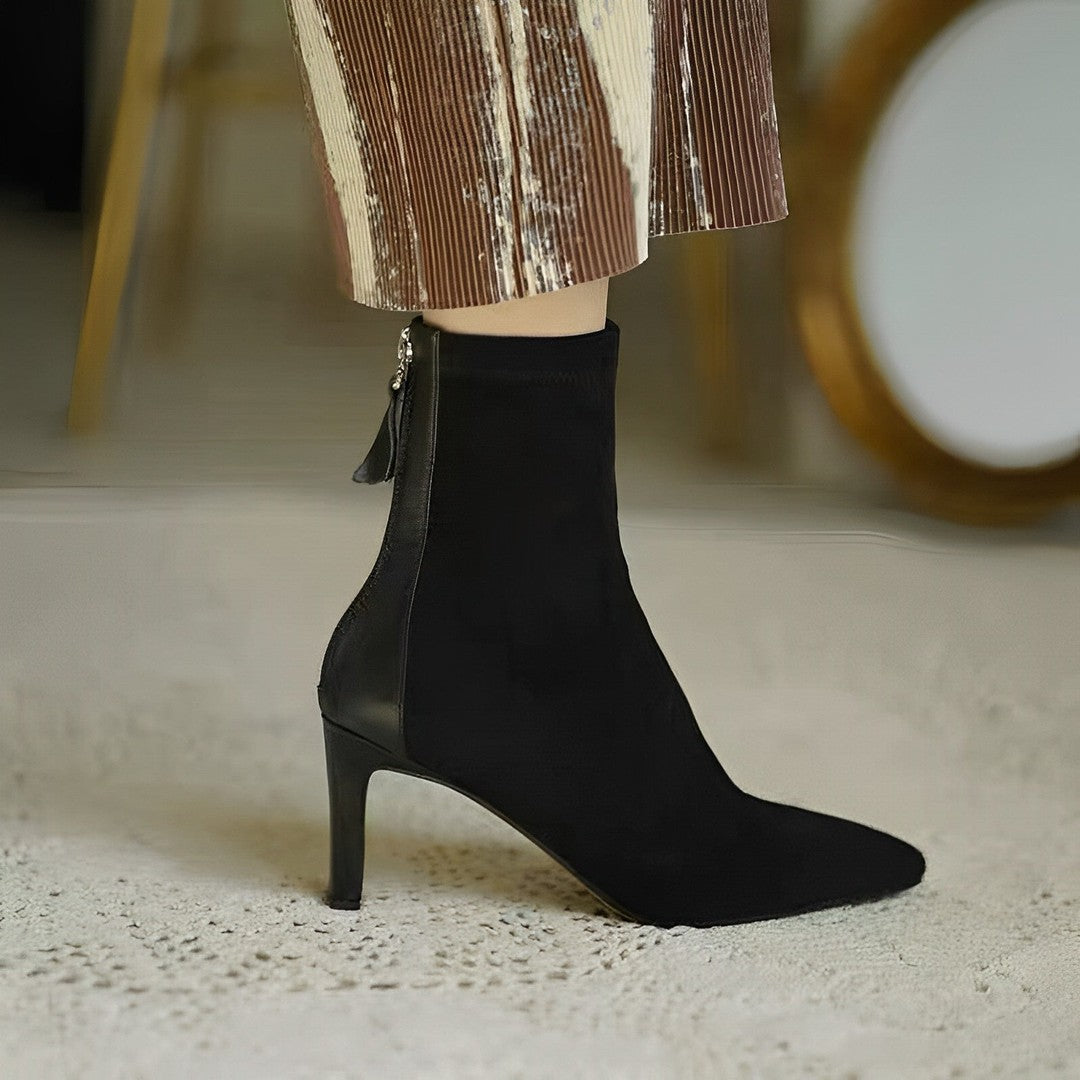 Sophie | Zwarte Dames Laarzen met Hak | Luxe Suede en Leer Boots Esto Moda
