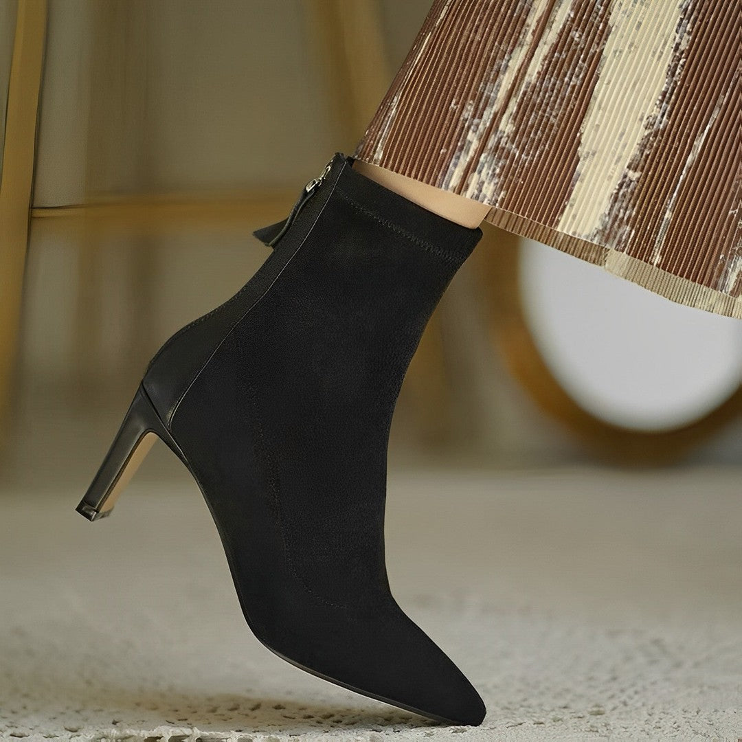 Sophie | Zwarte Dames Laarzen met Hak | Luxe Suede en Leer Boots Esto Moda