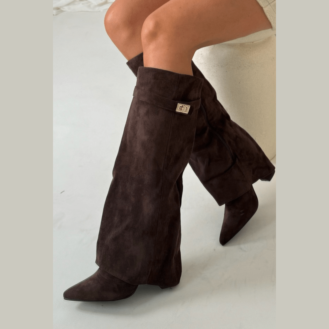 Zohra | Dames Zwarte Hoge Laarzen Met Hak | Luxe Blokhak Boots Esto Moda