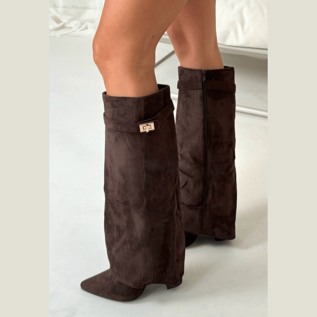 Zohra | Dames Zwarte Hoge Laarzen Met Hak | Luxe Blokhak Boots Esto Moda