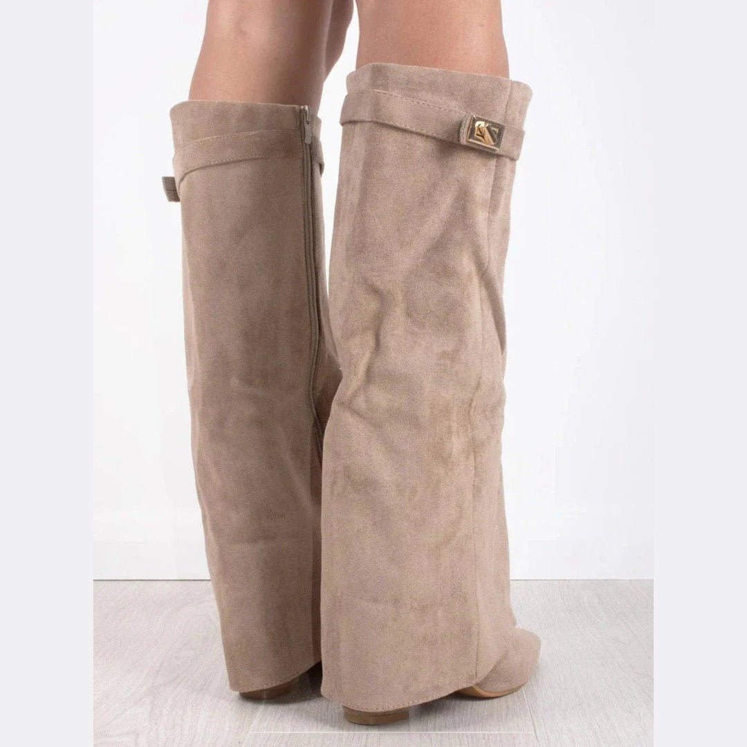 Zohra | Dames Zwarte Hoge Laarzen Met Hak | Luxe Blokhak Boots Esto Moda