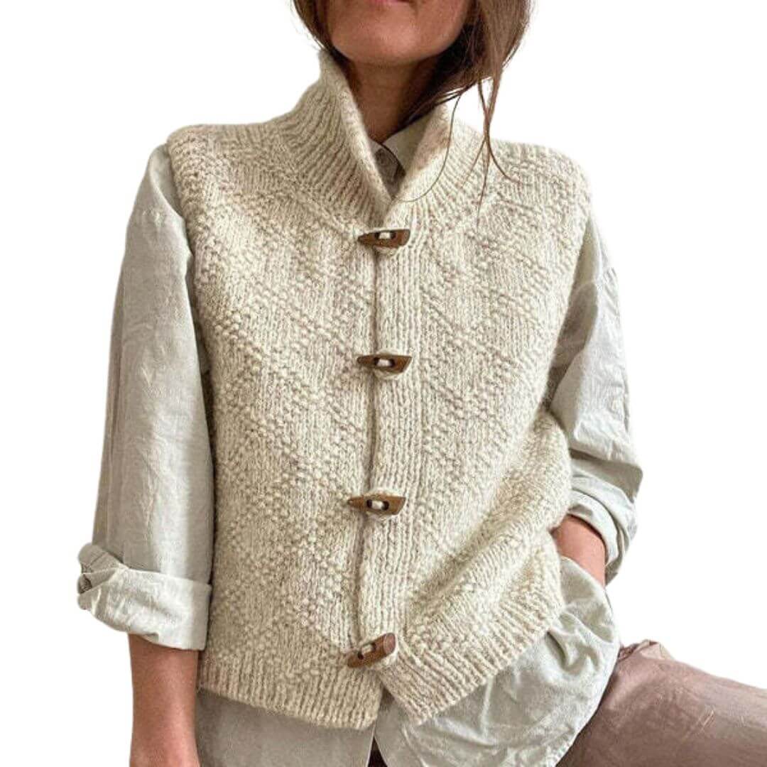 Annelies gebreide vest dames, tijdloos mouwloos vestje in zachte wollook
