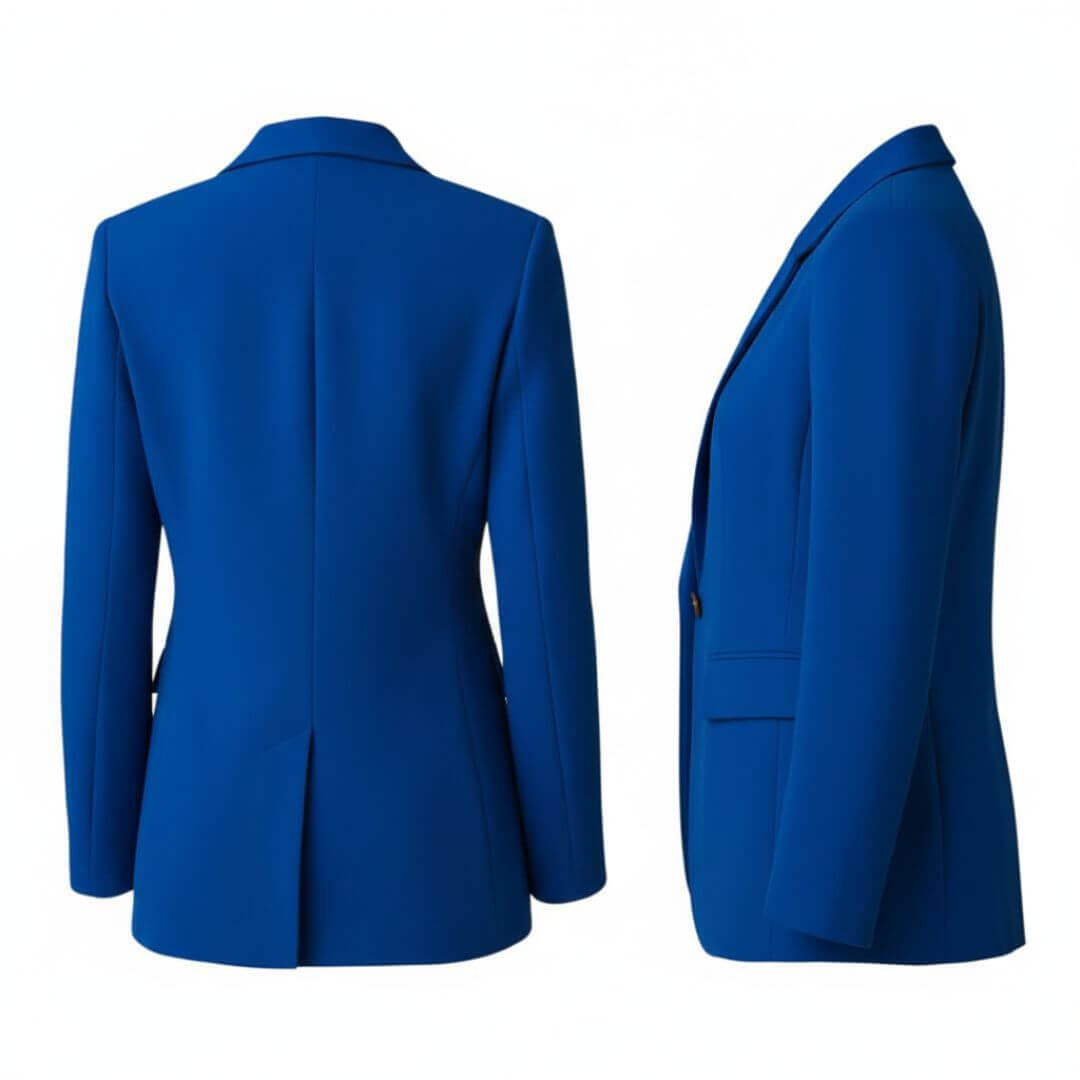 Anouk blazer dames in blauw, achterzijde en zijkant van getailleerd blazer jasje