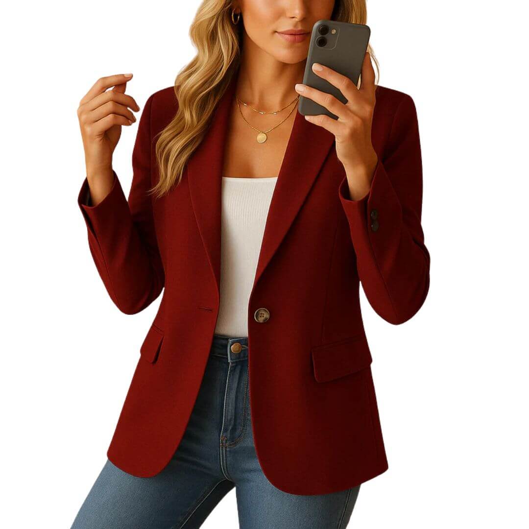 Anouk blazer dames met getailleerde pasvorm en chique donkerrood design