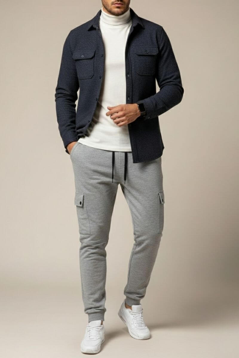 Lichtgrijze Tom joggingbroek heren gecombineerd met een basic shirt, een veelzijdige sweatpants look
