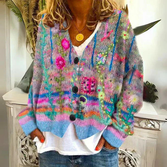 Angie | Dames Vest met Bloemenpatroon | Warme Knoopsluiting 0