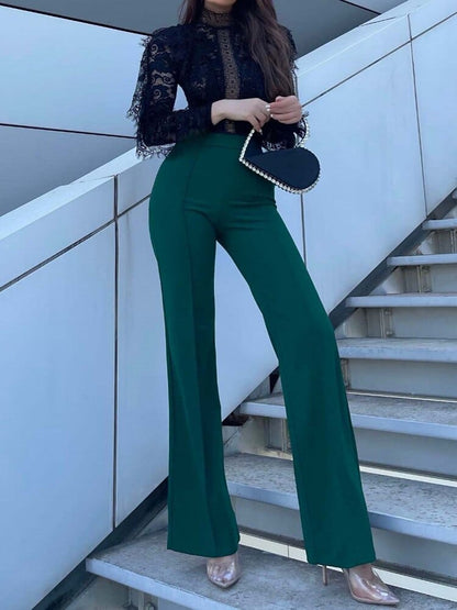 Arleta | Dames Hoge Taille Broek | Comfortabele Zachte Stof met Uitlopende Pijpen Pantalon Esto Moda