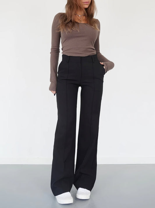 Beau | Dames High-Waist Pantalon | Rechte Broek van Comfortabele Stof Pantalon Esto Moda