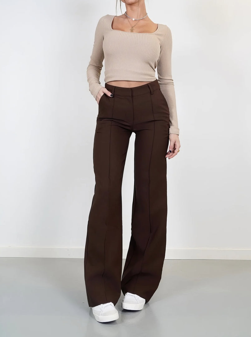 Beau | Dames High-Waist Pantalon | Rechte Broek van Comfortabele Stof Pantalon Esto Moda