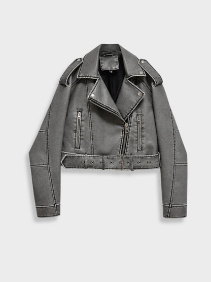 Charle | Dames Leren Jas | Vintage Grijs Vegan Imitatieleer Short jacket Esto Moda