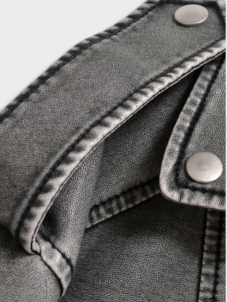 Charle | Dames Leren Jas | Vintage Grijs Vegan Imitatieleer Short jacket Esto Moda