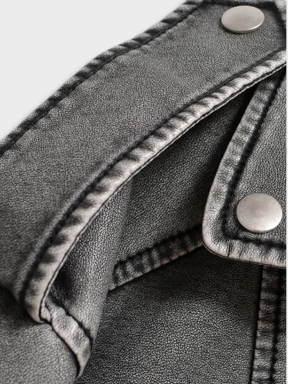 Charle | Dames Leren Jas | Vintage Grijs Vegan Imitatieleer Short jacket Esto Moda