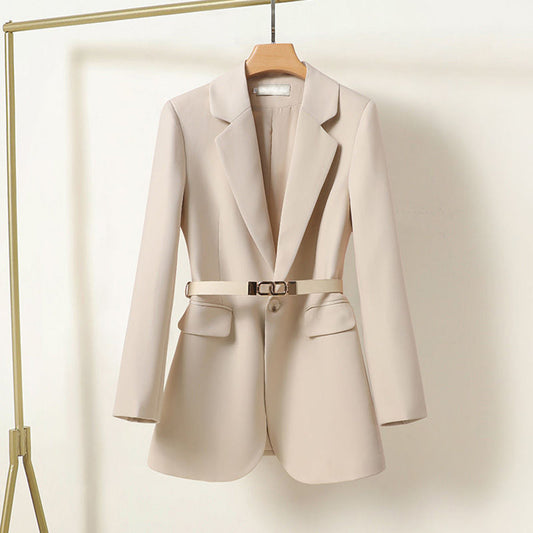Chiana | Dames Zwarte Lange Blazer | Elegante Pasvorm met Riem Short jacket Esto Moda