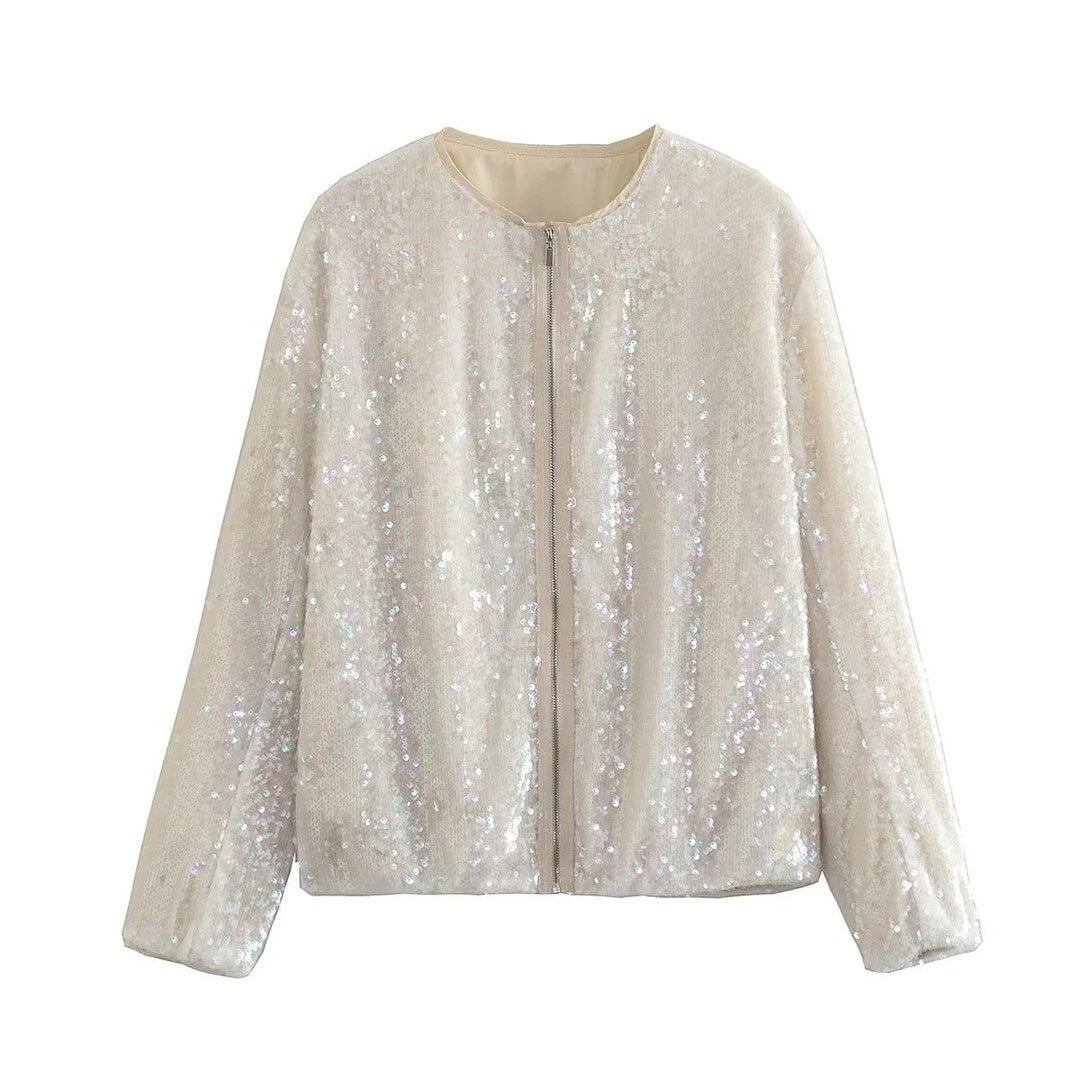 Cinzia | Dames Beige Pailletten Bomberjack | Luxe en Comfortabel Short jacket Esto Moda